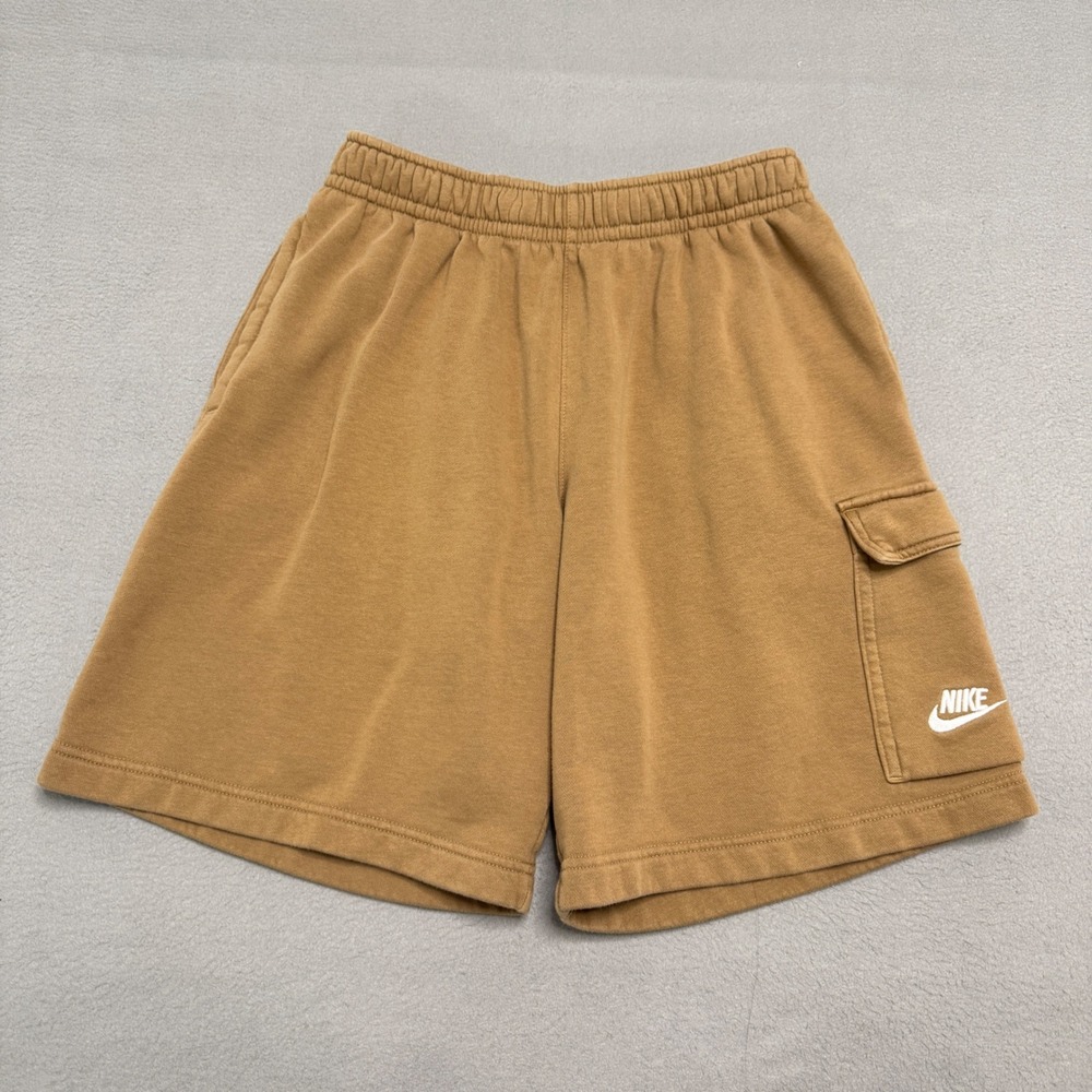 Nike Cargo Shorts Mens Small Tan Brown Fleece Cotton Blend Casual Sportswear